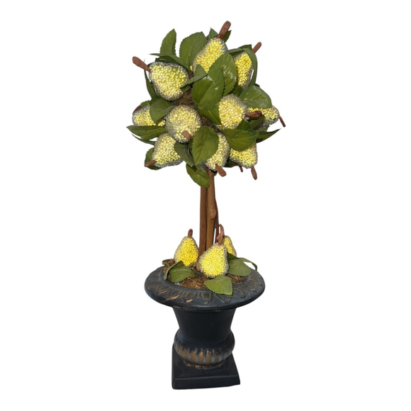 Decorative Beaded Pear Topiary Tree in Black Urn, 16"H x 6"W, Yellow and Green - Picture 1 of 5